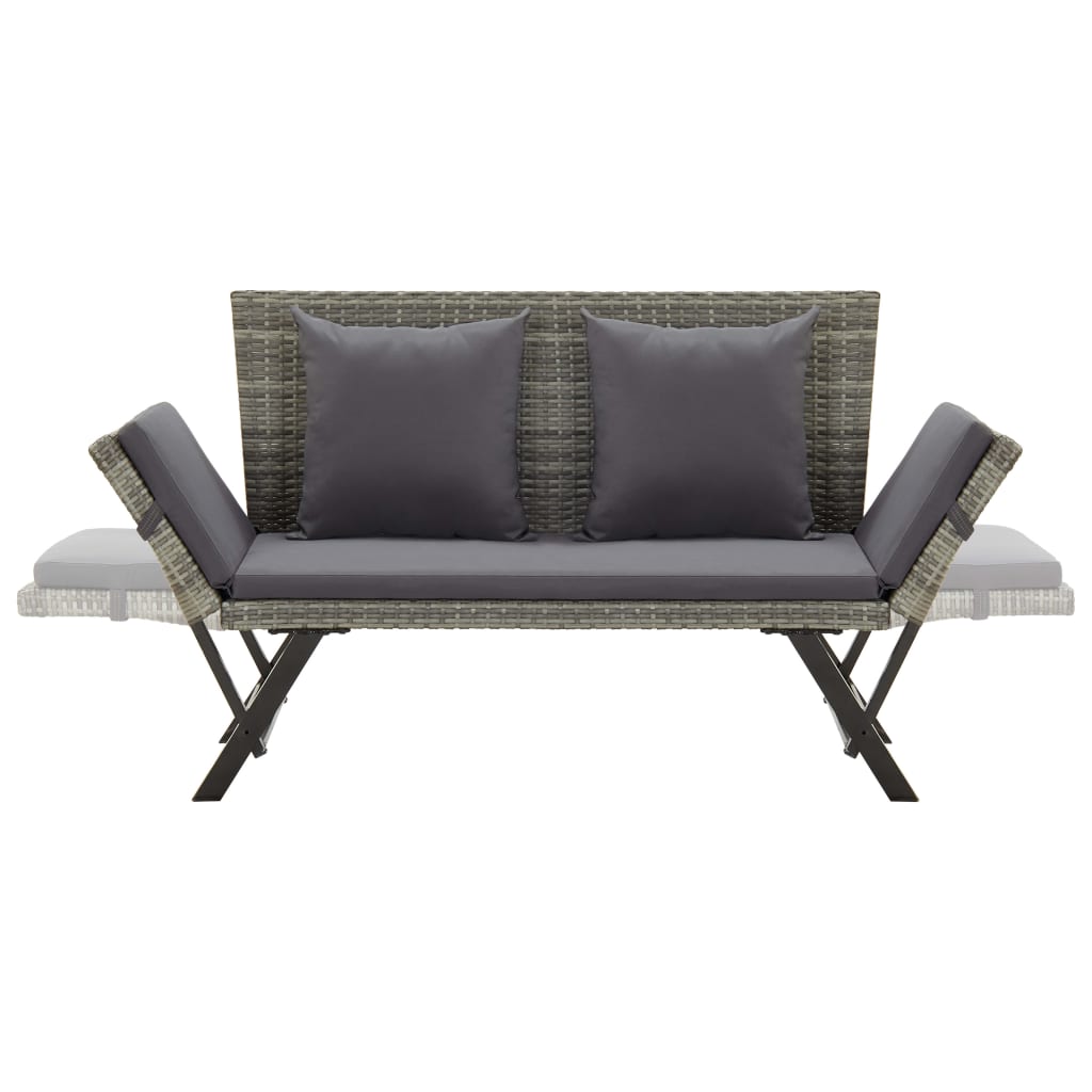 vidaXL Banc de jardin avec coussins 176 cm Gris Résine tressée