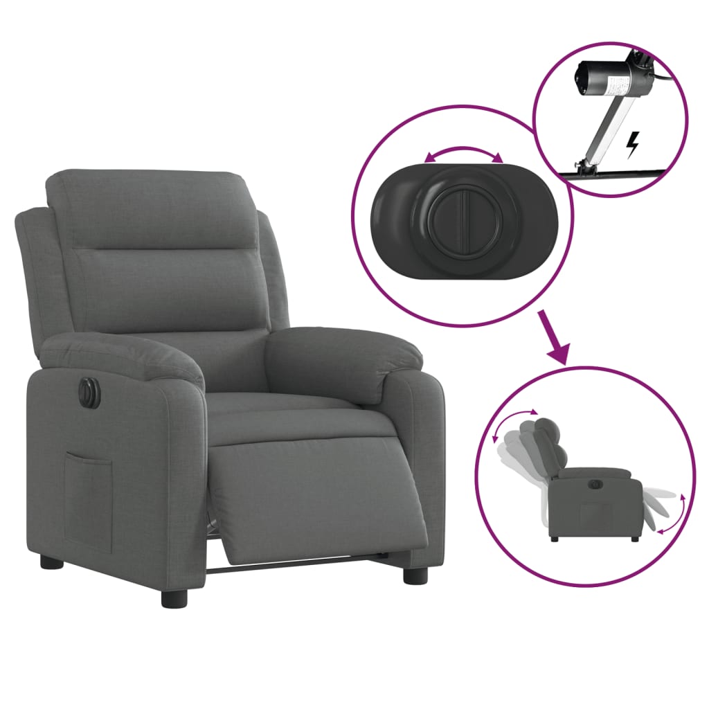 vidaXL Fauteuil inclinable électrique Gris foncé Tissu