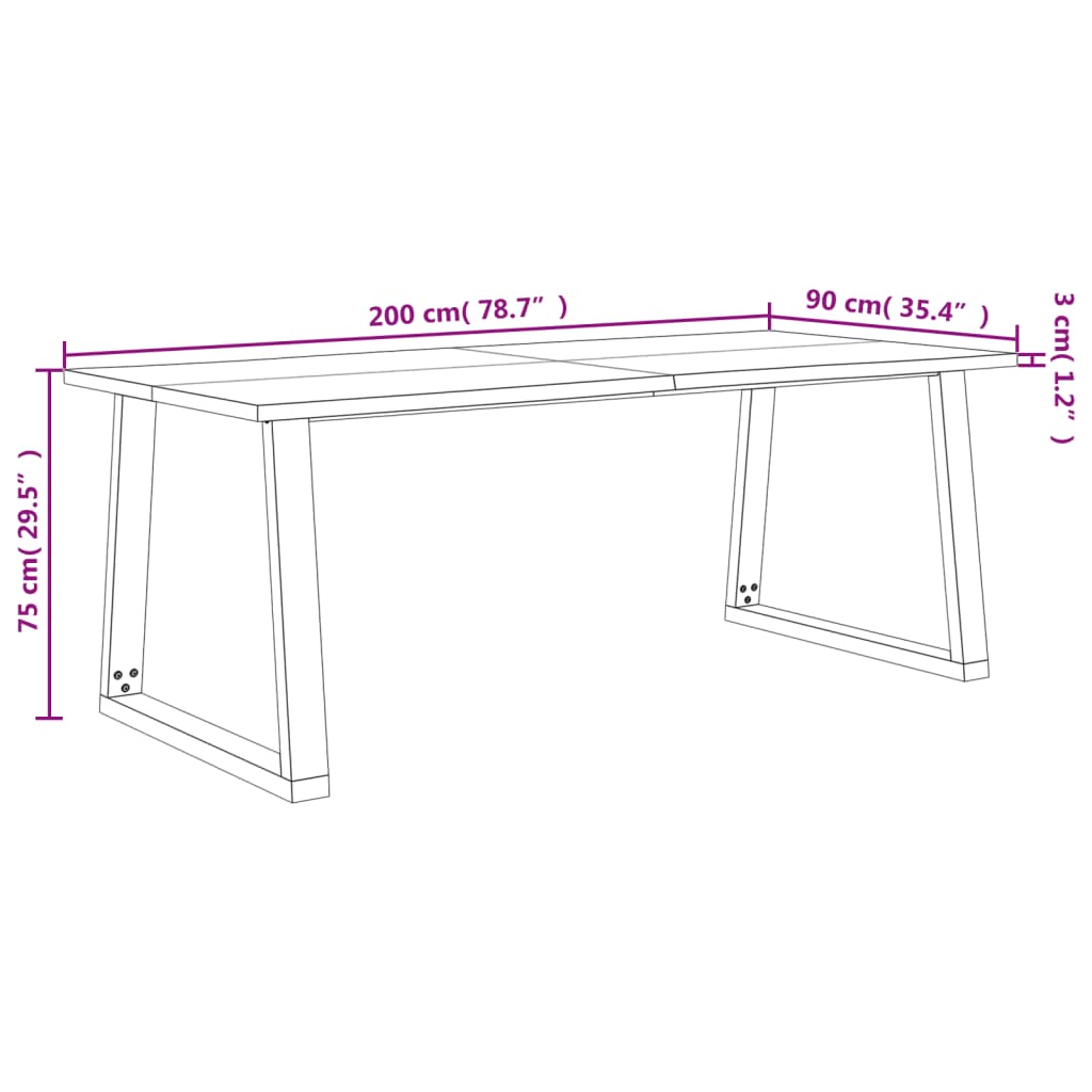 vidaXL Table à manger 200x90x75 cm bois d'acacia solide à bord vif