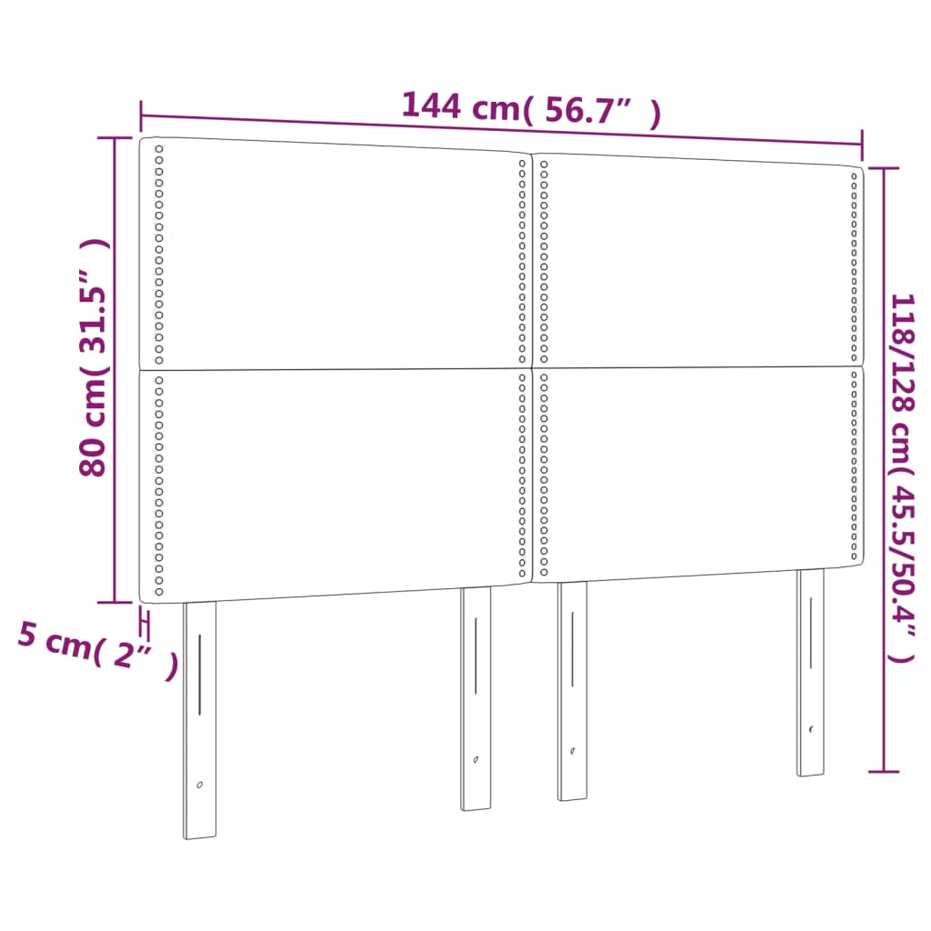 vidaXL Tête de lit à LED Gris clair 144x5x118/128 cm Velours