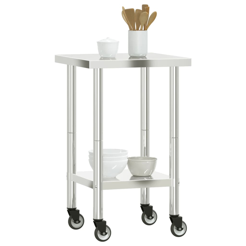 vidaXL Table de travail de cuisine avec roues 55x55x85 cm inox