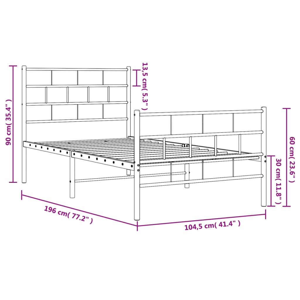 vidaXL Cadre de lit métal sans matelas avec pied de lit noir 100x190cm