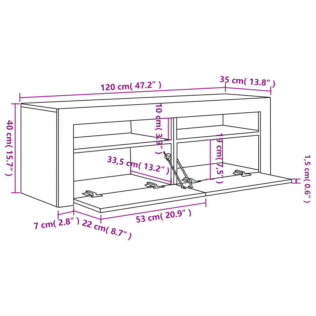 vidaXL Meuble TV avec lumières LED chêne marron 120x35x40 cm