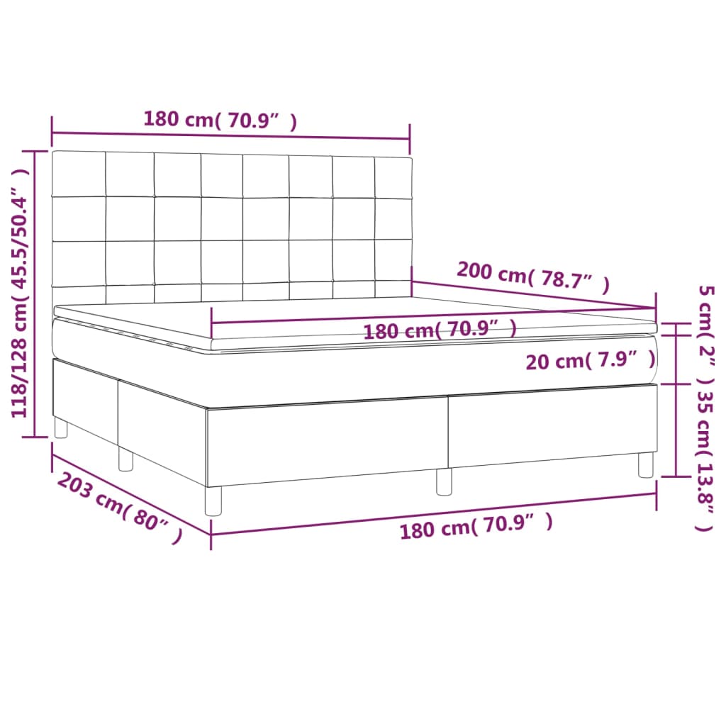 vidaXL Sommier à lattes de lit matelas et LED Noir 180x200 cm Velours