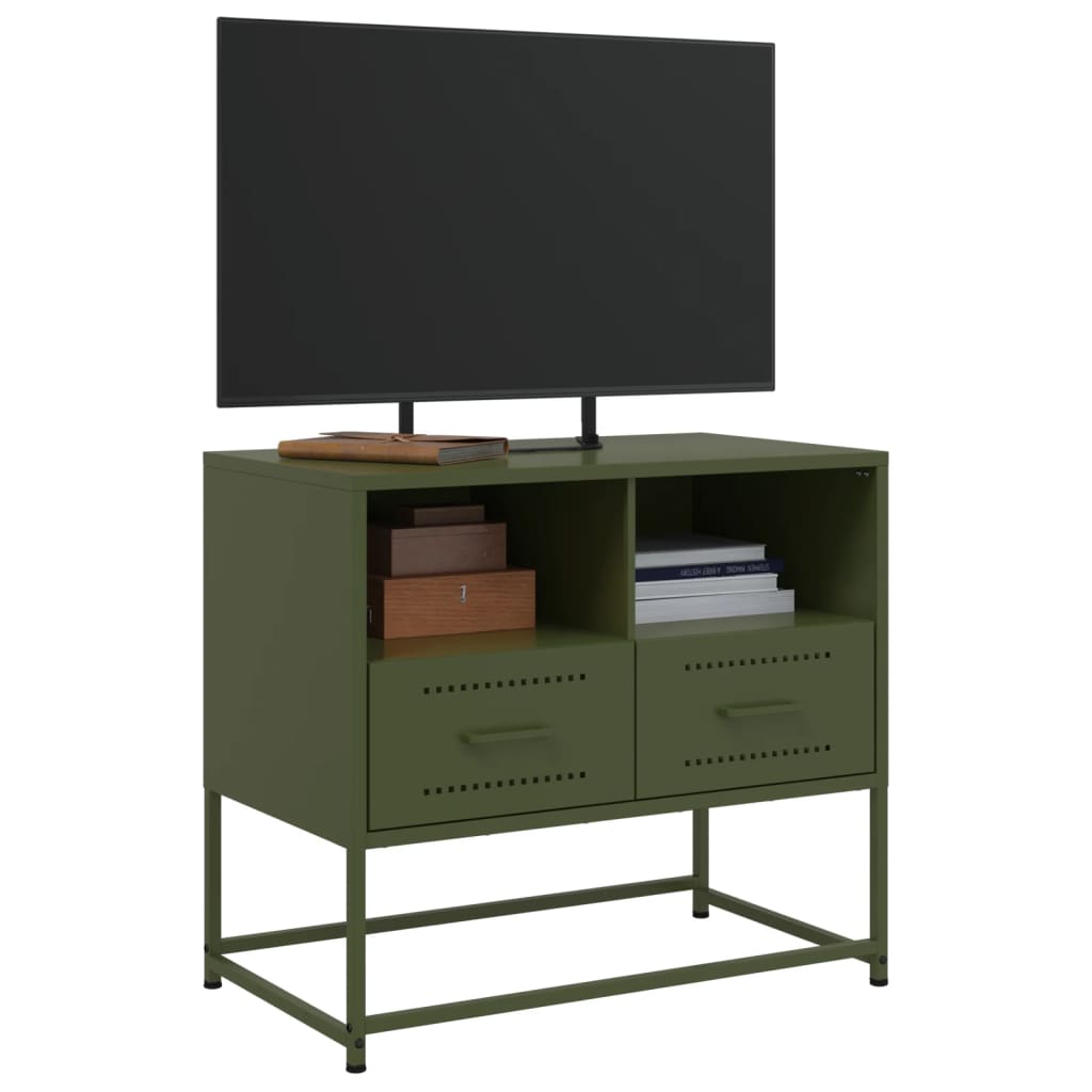 vidaXL Meuble TV vert olive 68x39x60,5 cm acier