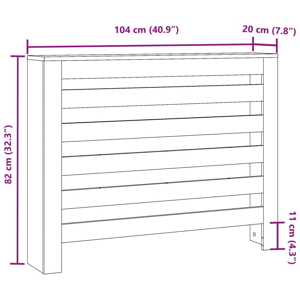 vidaXL Cache-radiateur gris béton 104x20x82 cm bois d'ingénierie