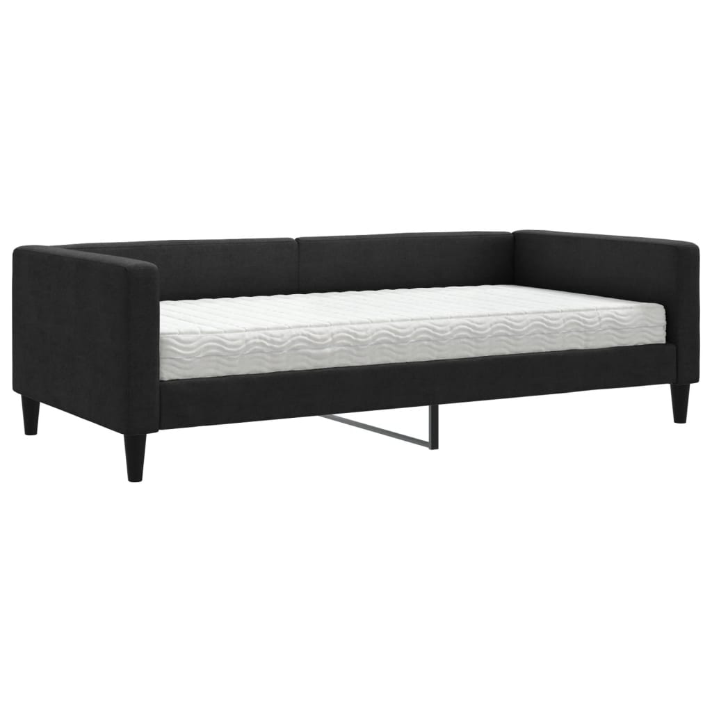 vidaXL Lit de jour avec matelas noir 100x200 cm tissu