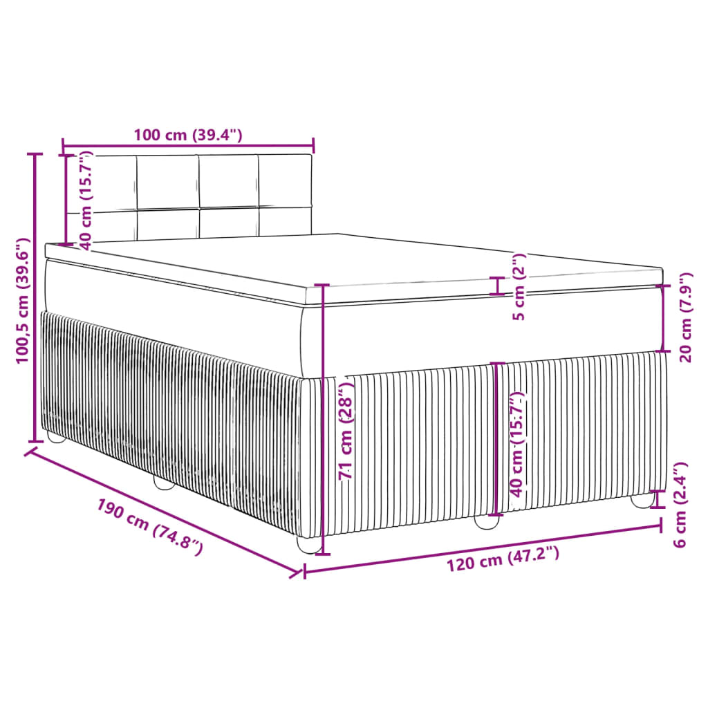 vidaXL Sommier à lattes de lit avec matelas gris foncé 120x190cm tissu