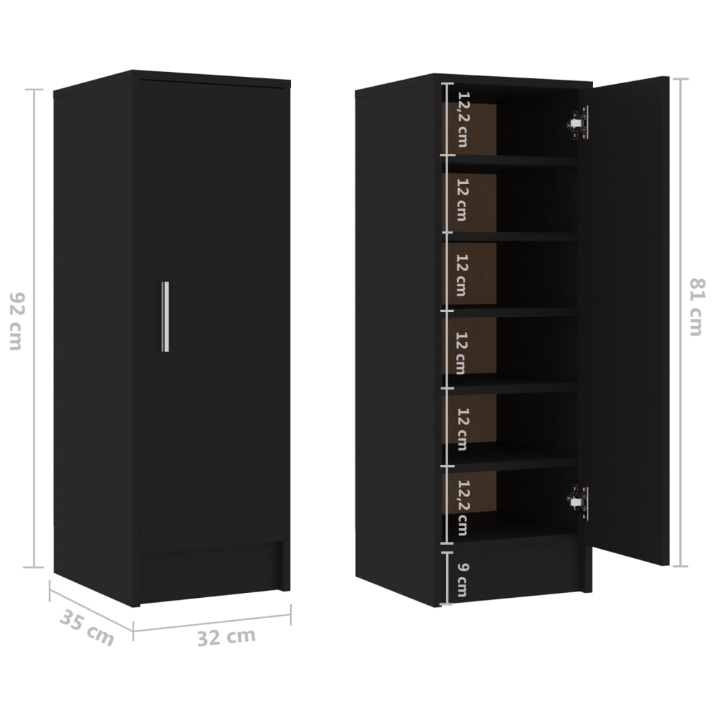 vidaXL Armoire à chaussures Noir 32x35x92 cm Bois d’ingénierie