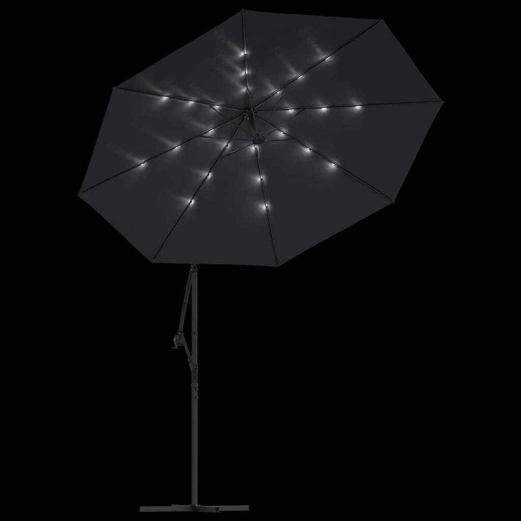 vidaXL Parasol de jardin en porte-à-faux et lumières LED mât en acier