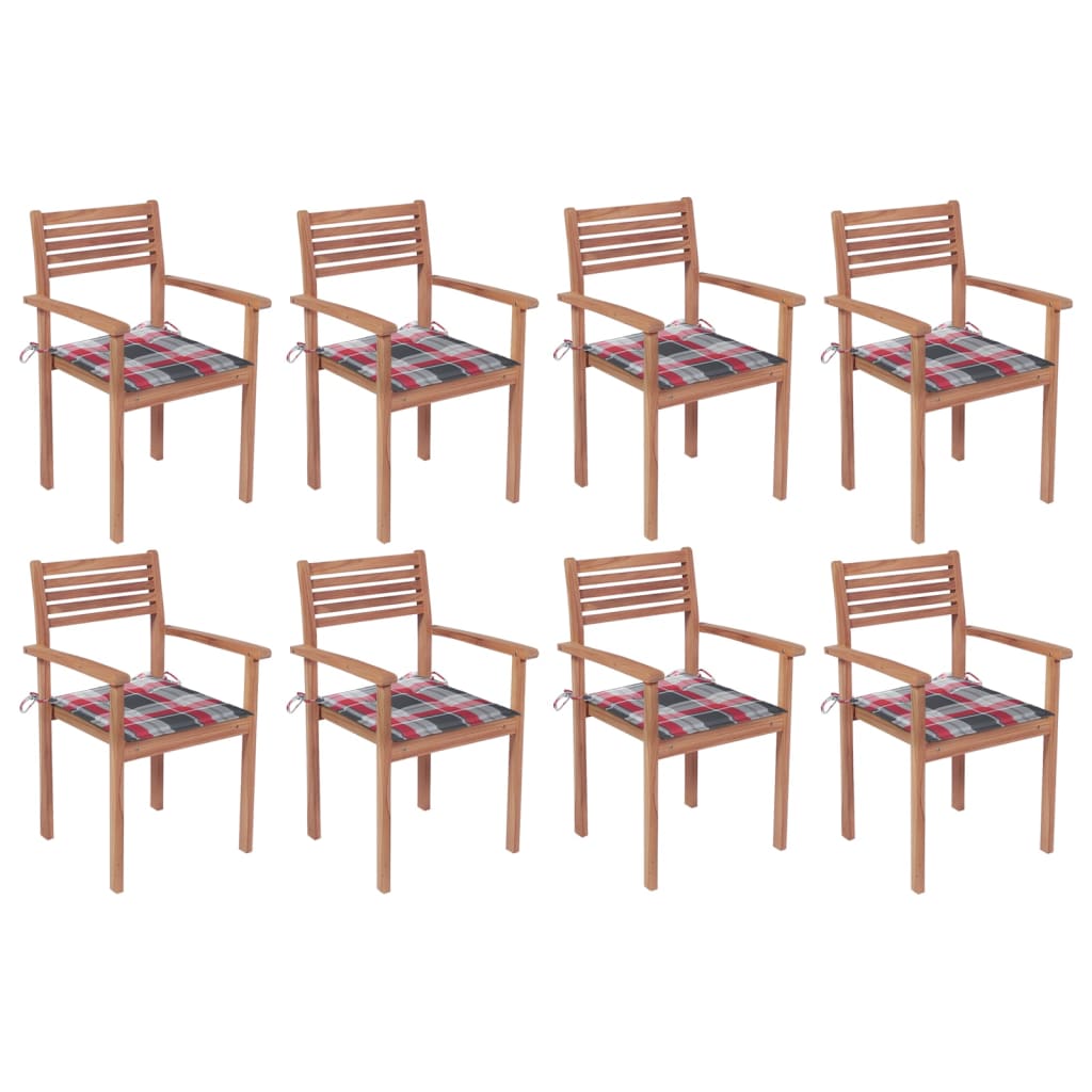 vidaXL Chaises de jardin empilables avec coussins lot de 8 Teck solide