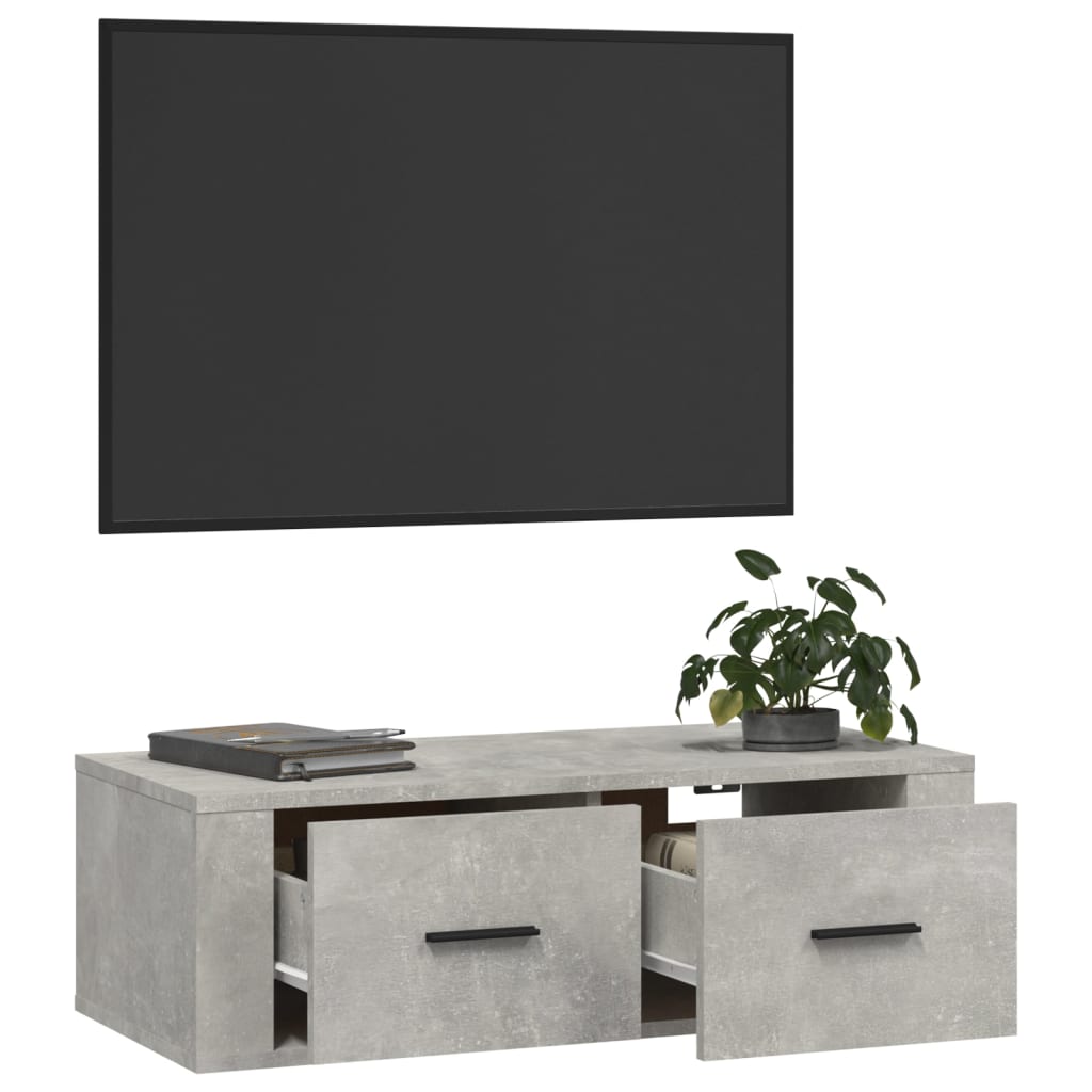 vidaXL Meuble TV suspendu Gris béton 80x36x25 cm Bois d'ingénierie