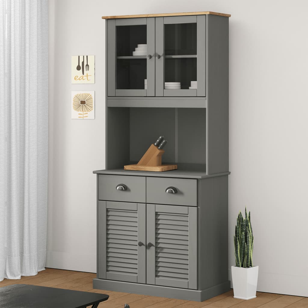 vidaXL Buffet haut VIGO gris 78x40x175 cm bois massif de pin