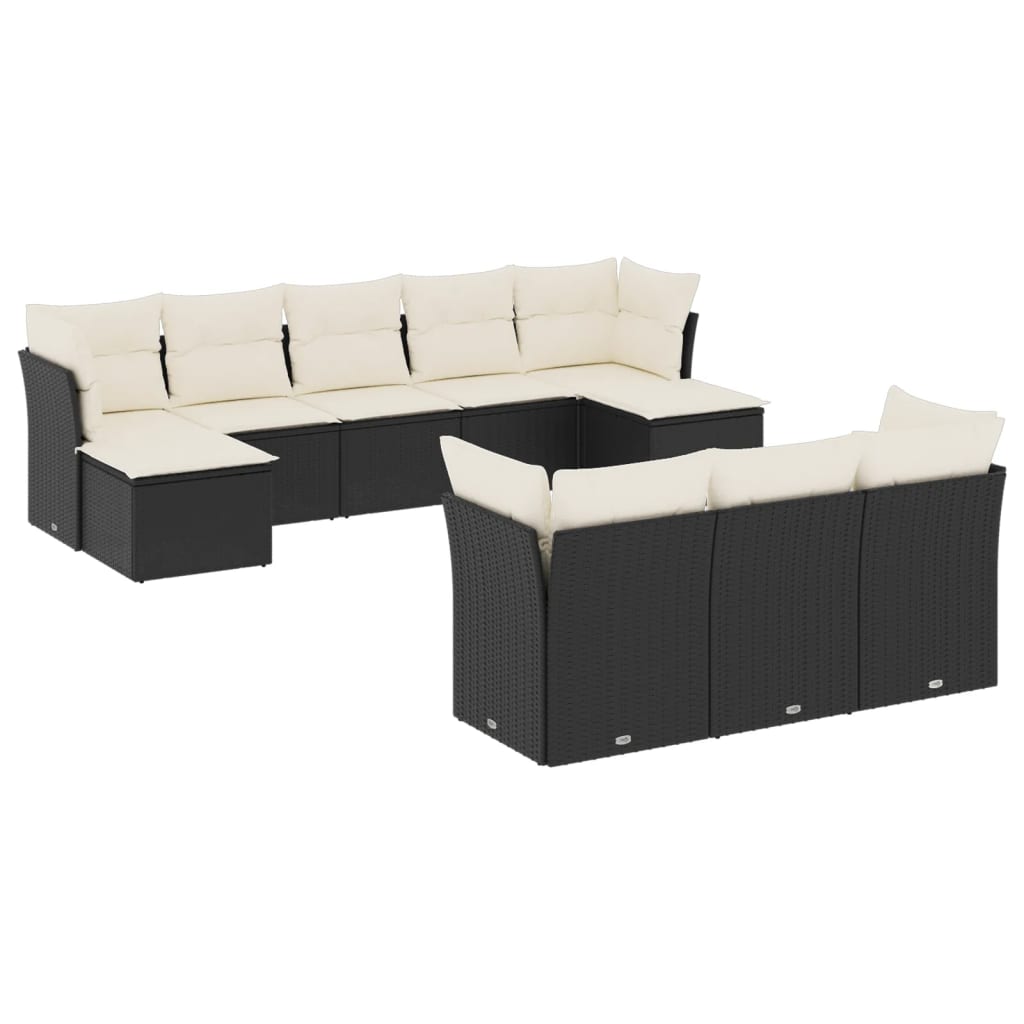 vidaXL Salon de jardin 10 pcs avec coussins noir résine tressée