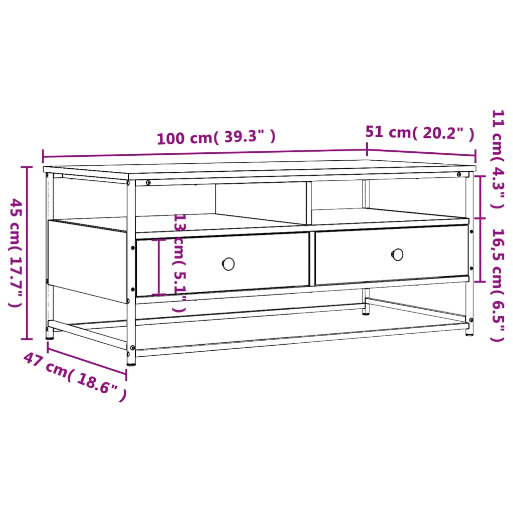 vidaXL Table basse chêne sonoma 100x51x45 cm bois d'ingénierie