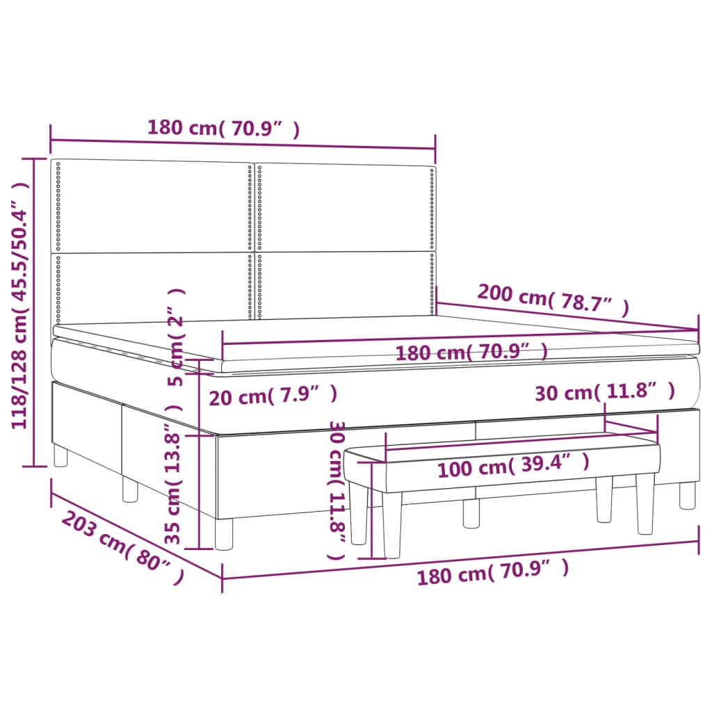 vidaXL Sommier à lattes de lit avec matelas Gris clair 180x200cm Tissu