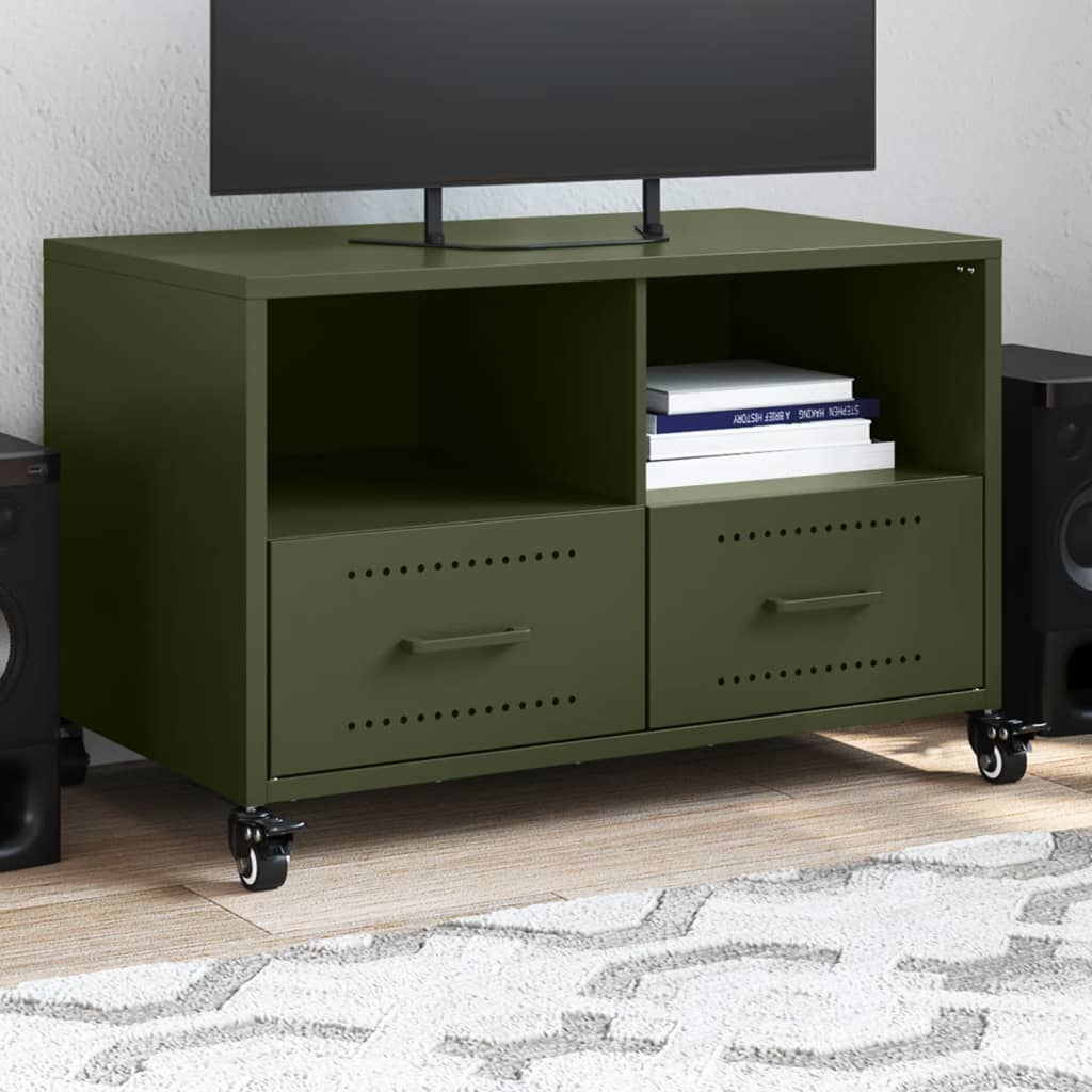 vidaXL Meuble TV vert olive 68x39x43,5 cm acier