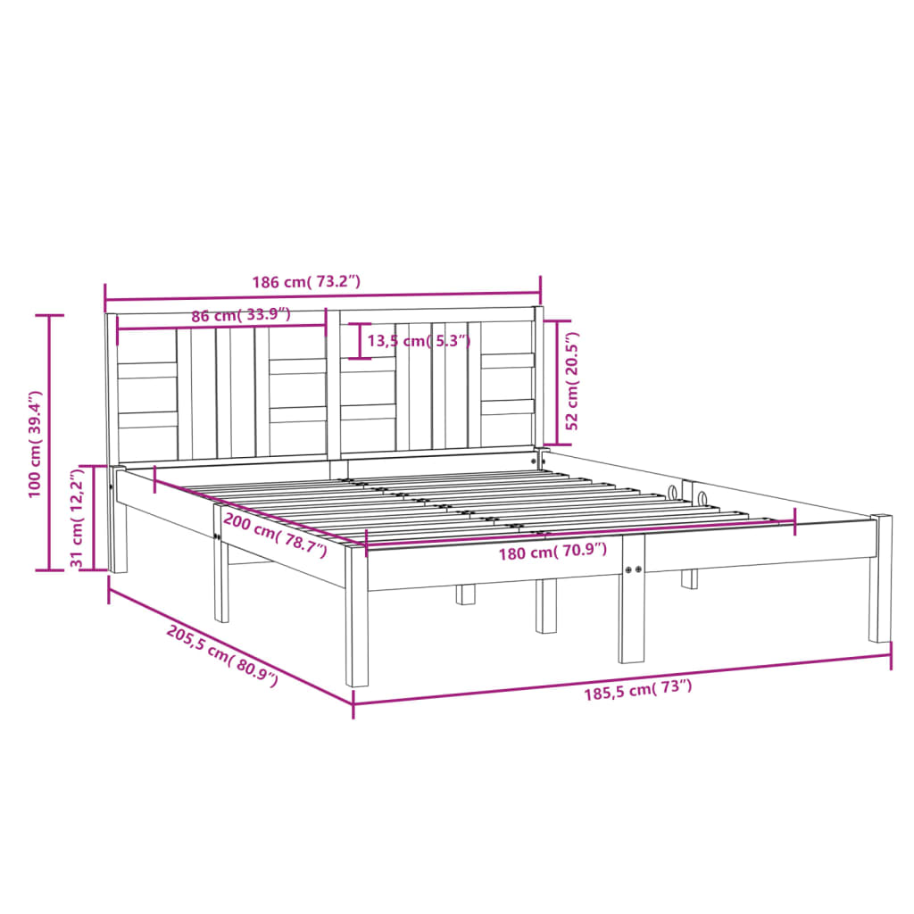 vidaXL Cadre de lit sans matelas blanc 180x200 cm bois massif