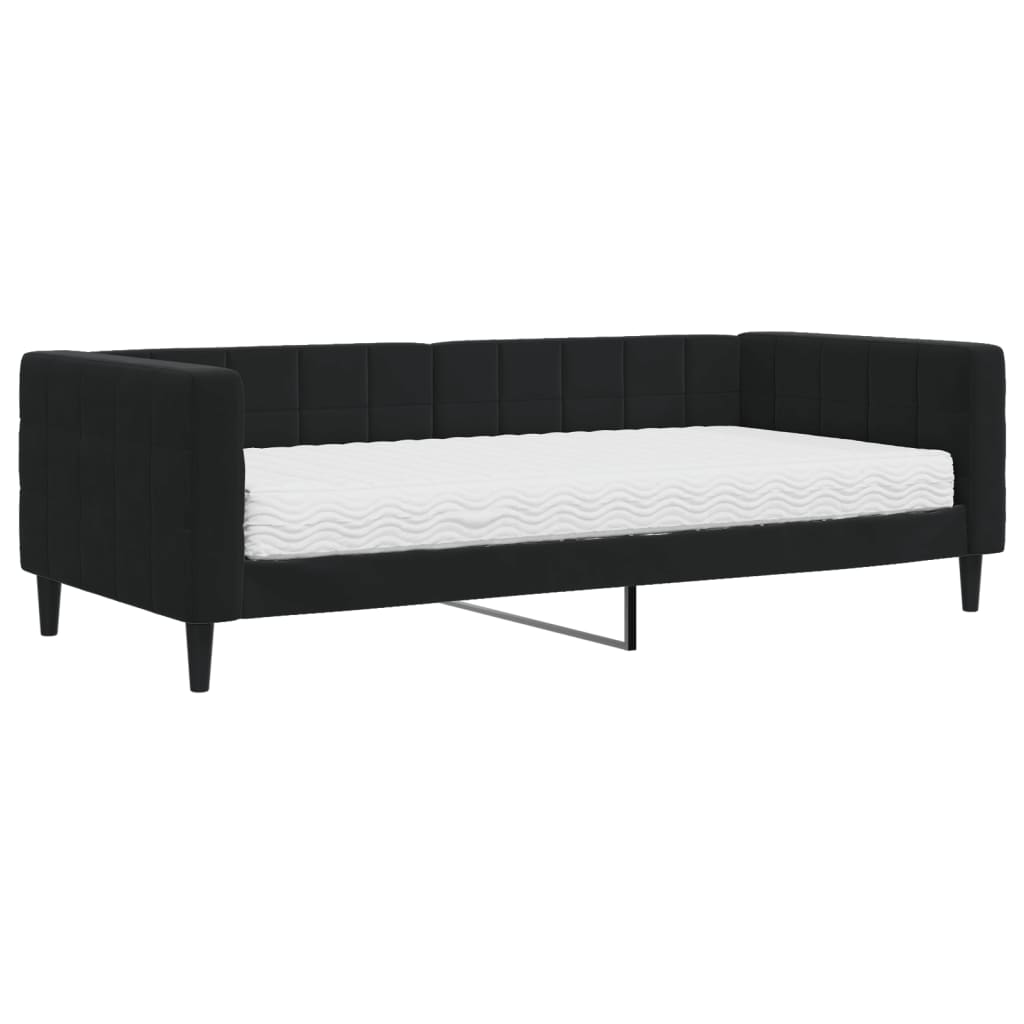 vidaXL Lit de jour avec matelas noir 90x200 cm velours