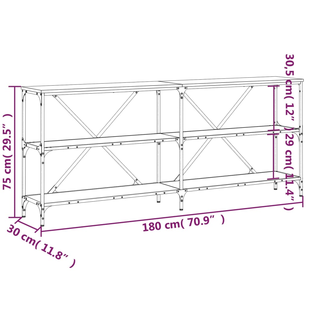 vidaXL Table console chêne fumé 180x30x75 cm bois d'ingénierie et fer