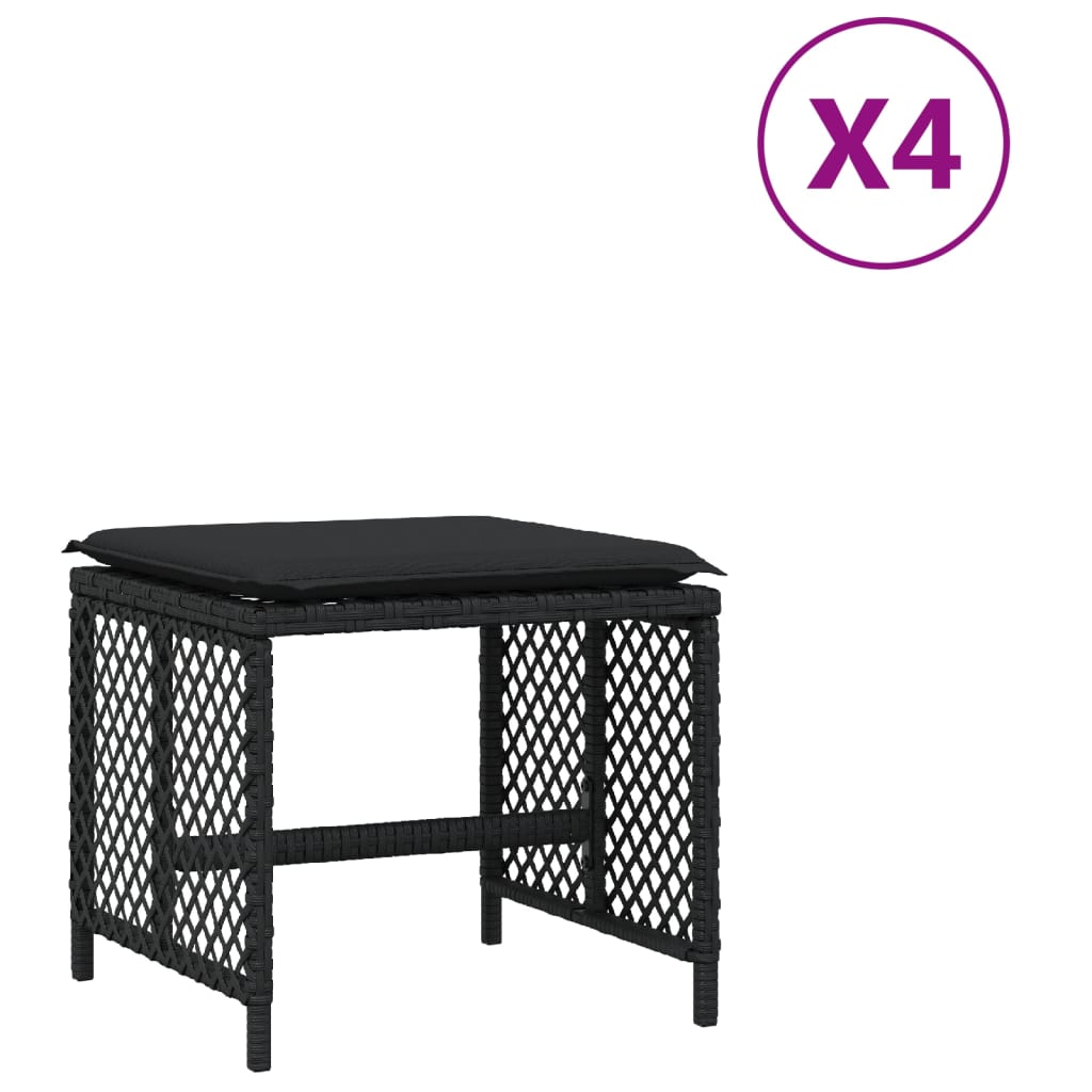 vidaXL Tabourets de jardin et coussins lot de 4 noir 41x41x36 cm rotin