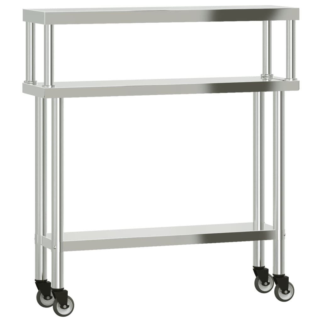 vidaXL Table de travail de cuisine avec étagère 110x30x120 cm inox