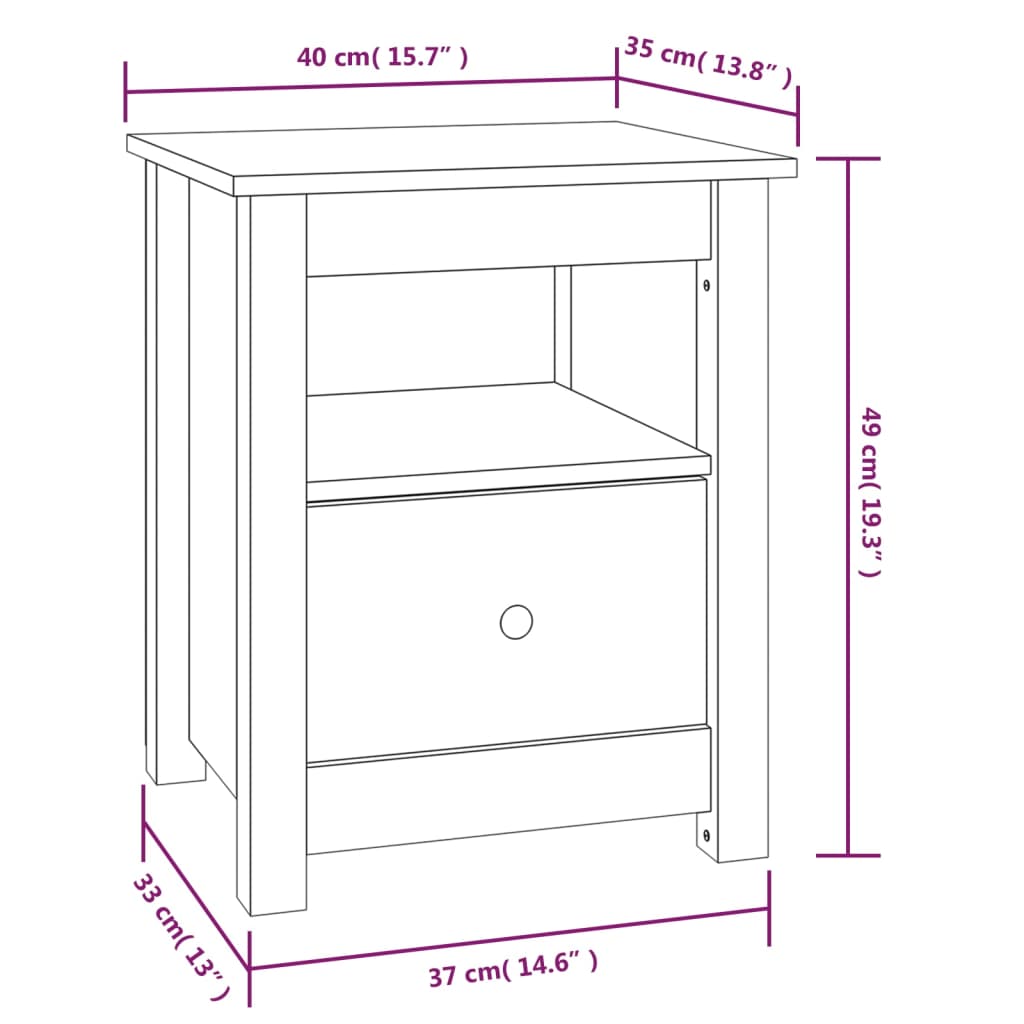 vidaXL Table de chevet Noir 40x35x49 cm Bois de pin massif