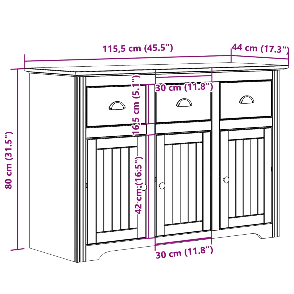 vidaXL Buffet BODO blanc et marron 115,5x44x80 cm bois massif de pin