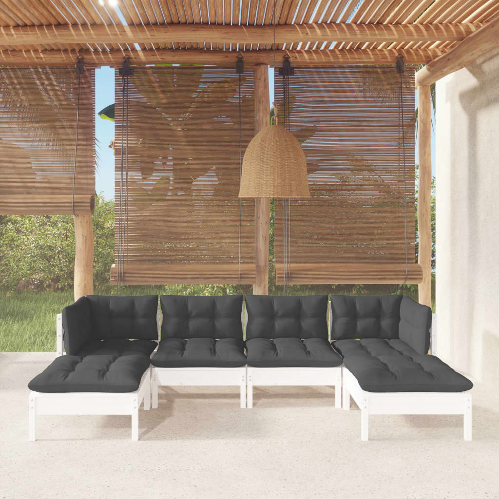 vidaXL Salon de jardin 6 pcs avec coussins blanc bois de pin