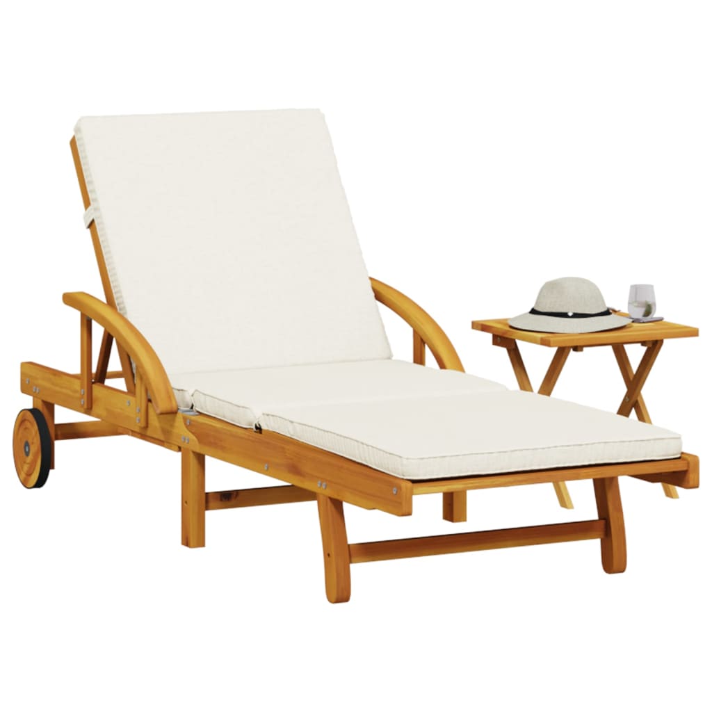 vidaXL Chaise longue avec coussin et table bois d'acacia massif