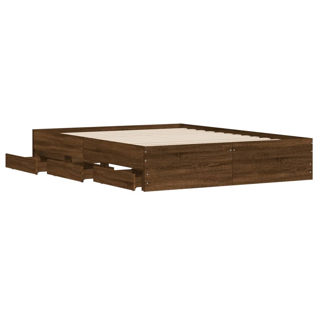 vidaXL Cadre de lit avec tiroirs sans matelas chêne marron 140x190 cm