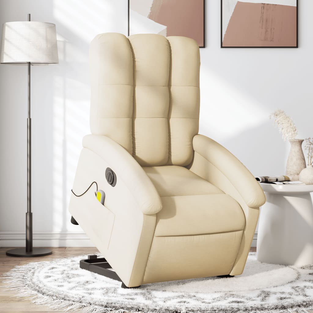 vidaXL Fauteuil inclinable de massage électrique Crème Tissu