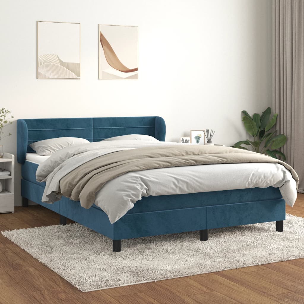 vidaXL Sommier à lattes de lit et matelas Bleu foncé 140x190cm Velours