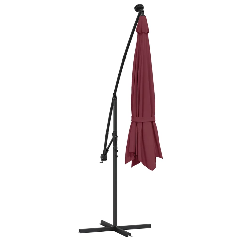 vidaXL Parasol de jardin en porte-à-faux lumières LED rouge bordeaux