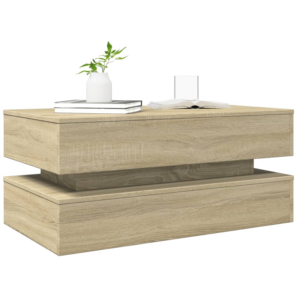 vidaXL Table basse avec lumières LED chêne sonoma 90x50x40 cm