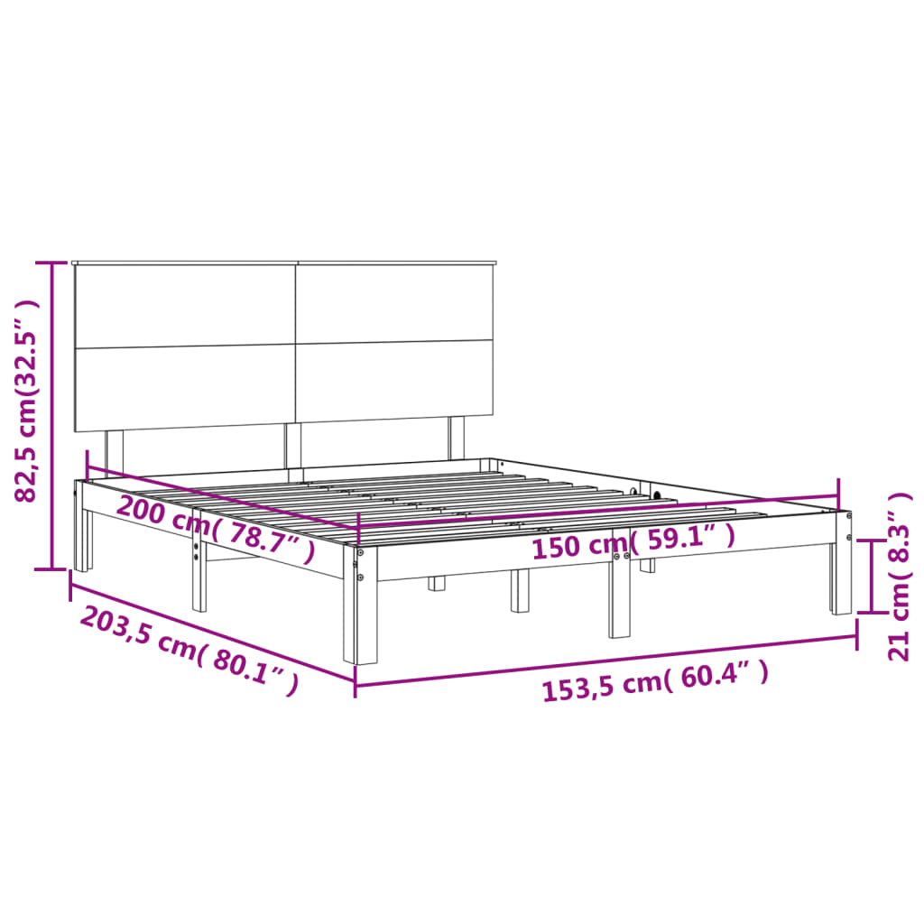 vidaXL Cadre de lit avec tête de lit blanc King Size bois massif