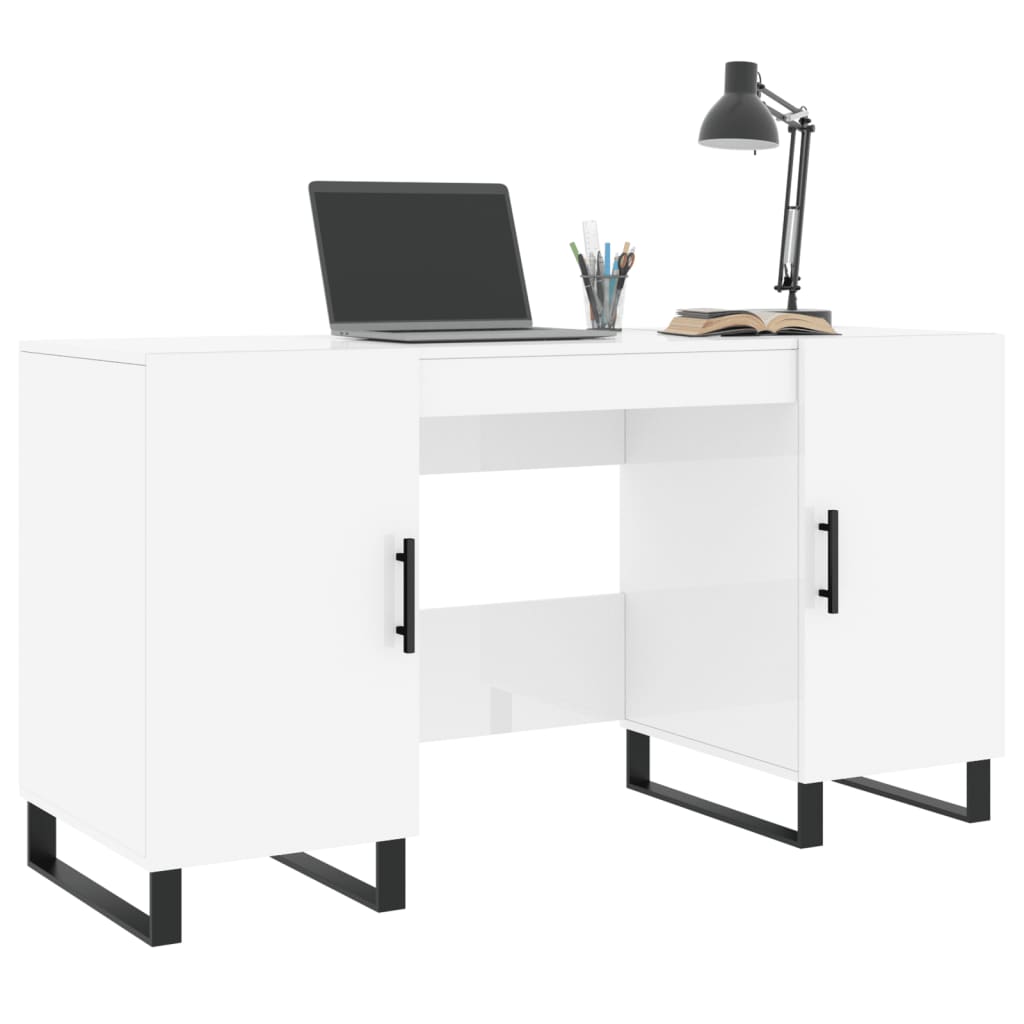 vidaXL Bureau Blanc brillant 140x50x75 cm Bois d'ingénierie