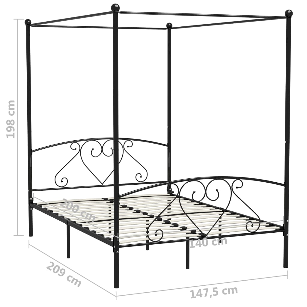 vidaXL Cadre de lit sans matelas avec baldaquin noir 140x200 cm métal