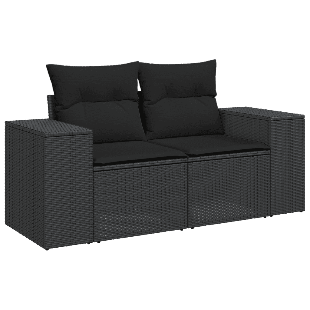 vidaXL Salon de jardin 10 pcs avec coussins noir résine tressée