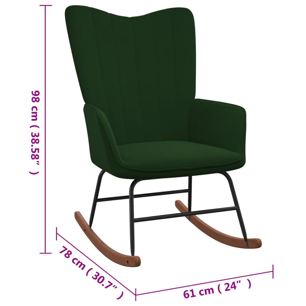 vidaXL Chaise à bascule avec repose-pied Vert foncé Velours