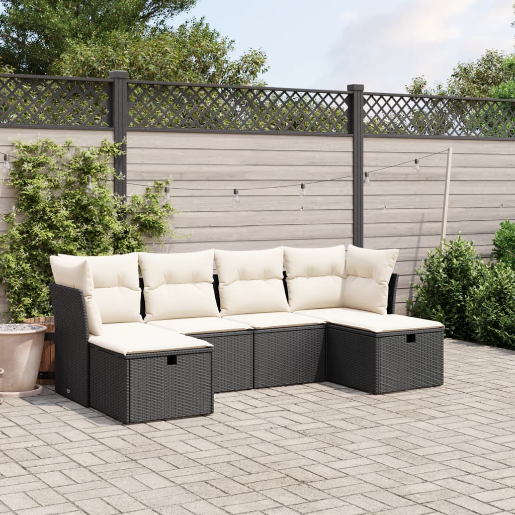 vidaXL Salon de jardin 6 pcs avec coussins noir résine tressée