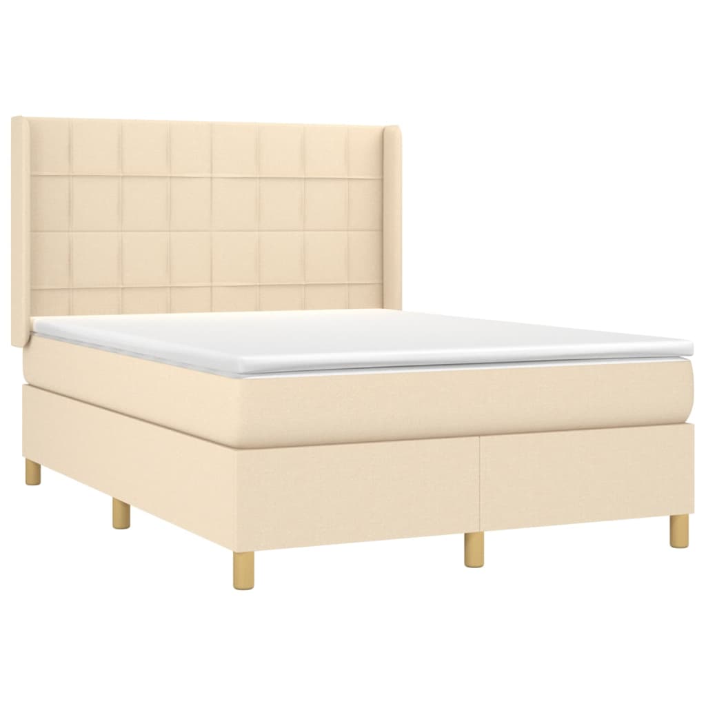 vidaXL Sommier à lattes de lit avec matelas Crème 140x190 cm Tissu