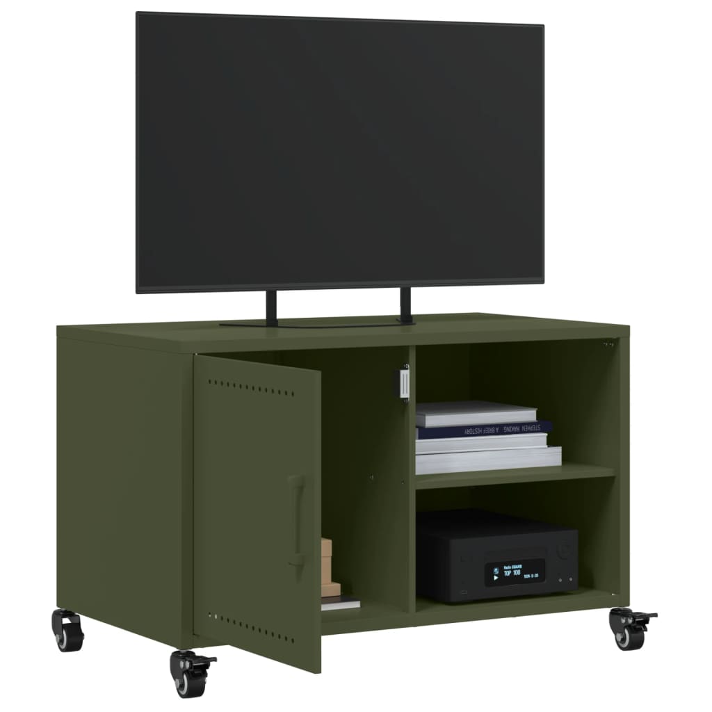 vidaXL Meuble TV vert olive 68x39x43,5 cm acier