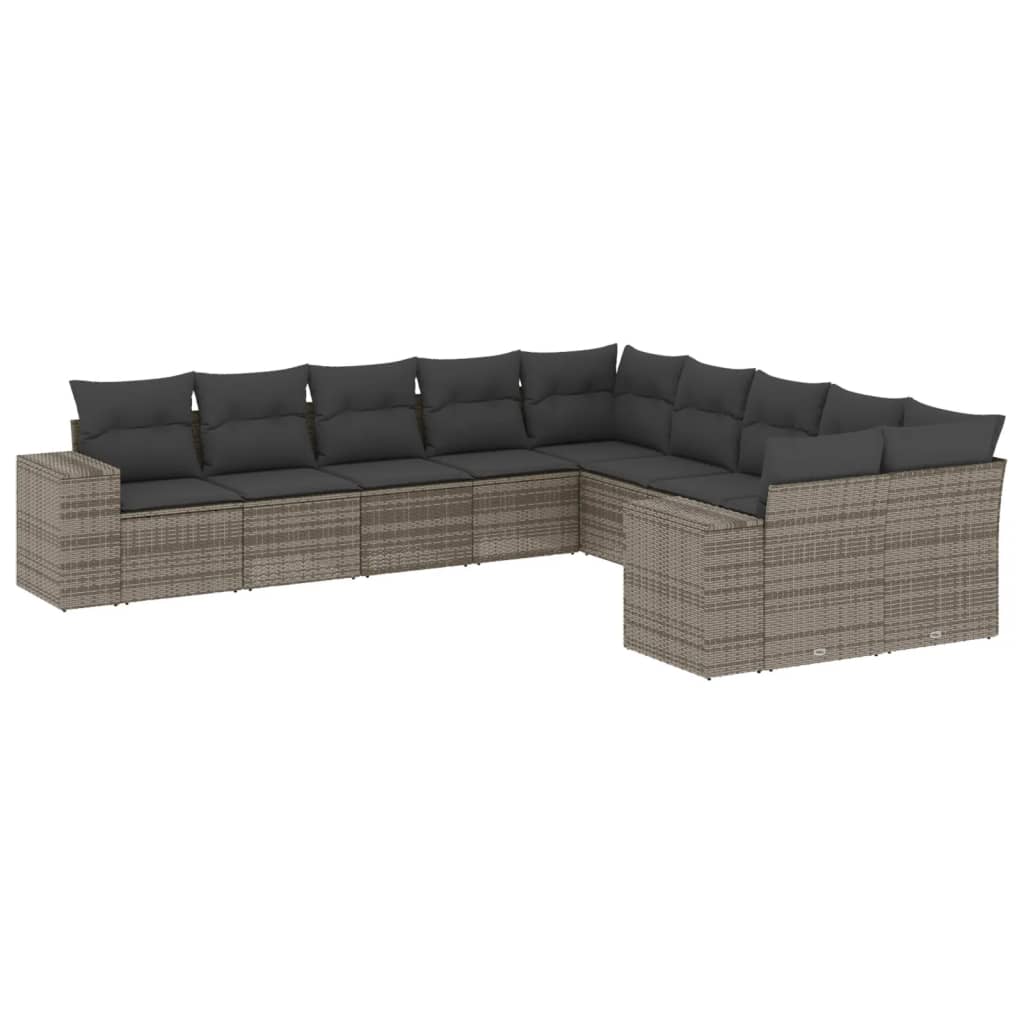 vidaXL Salon de jardin avec coussins 10 pcs gris résine tressée