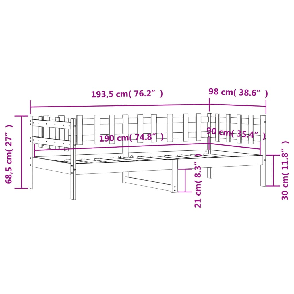 vidaXL Lit de jour sans matelas blanc 90x190 cm bois de pin massif