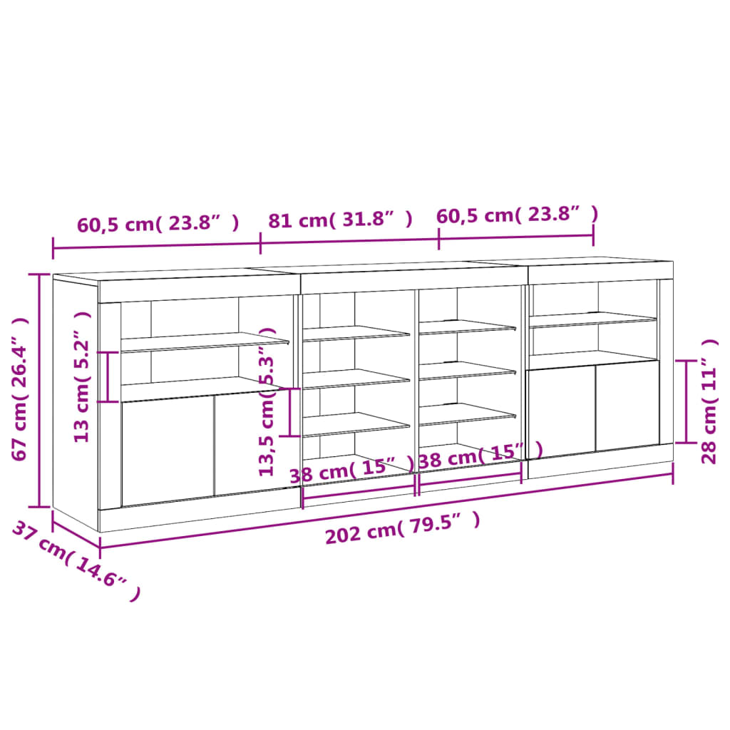 vidaXL Buffet avec lumières LED blanc 202x37x67 cm