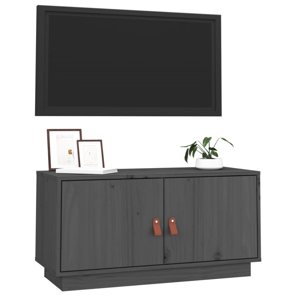 vidaXL Meuble TV Gris 80x34x40 cm Bois de pin massif