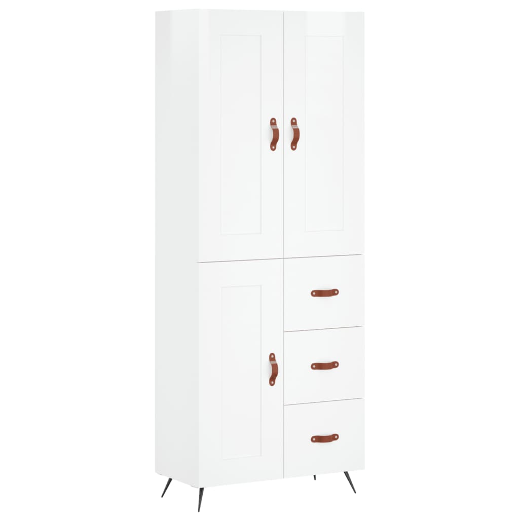 vidaXL Buffet haut Blanc brillant 69,5x34x180 cm Bois d'ingénierie