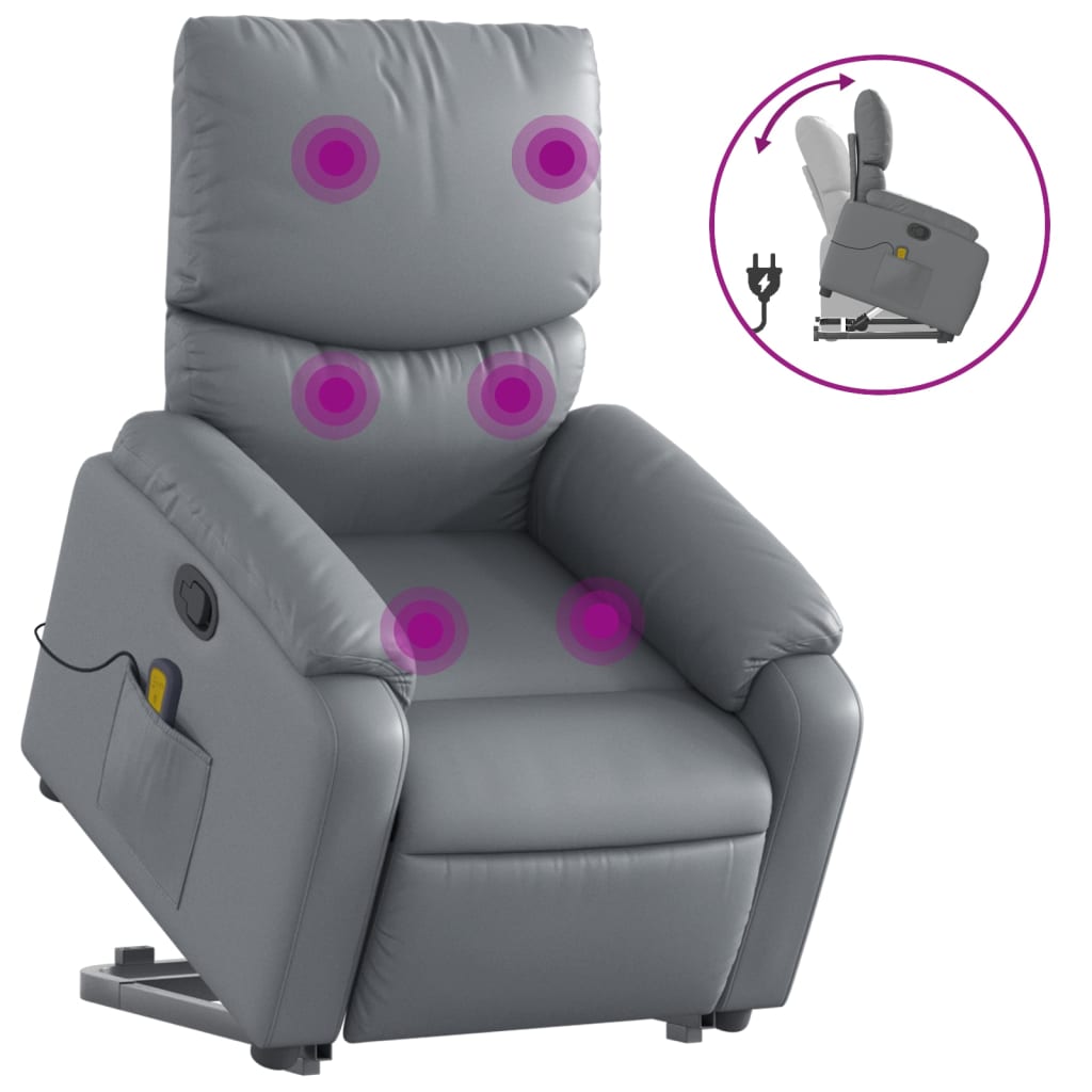 vidaXL Fauteuil inclinable de massage Gris Similicuir