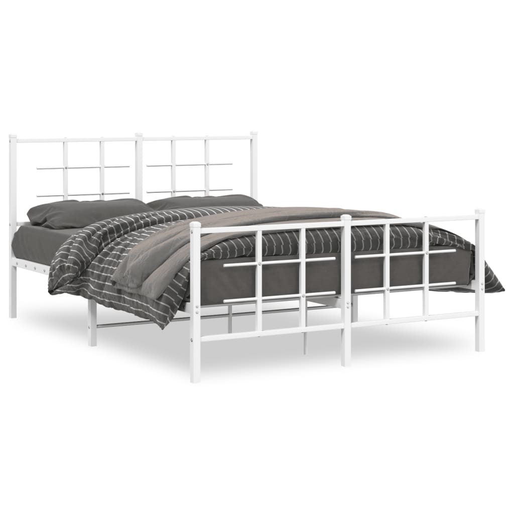 vidaXL Cadre de lit métal sans matelas et pied de lit blanc 135x190 cm